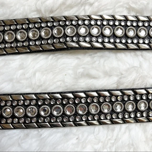 Women’s leather belt with large silver buckle black silver bling rhinestones - Picture 7 of 9